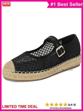 Platform Mary Jane Flats Mesh Woven Raffia Espadrilles Buckle Strap